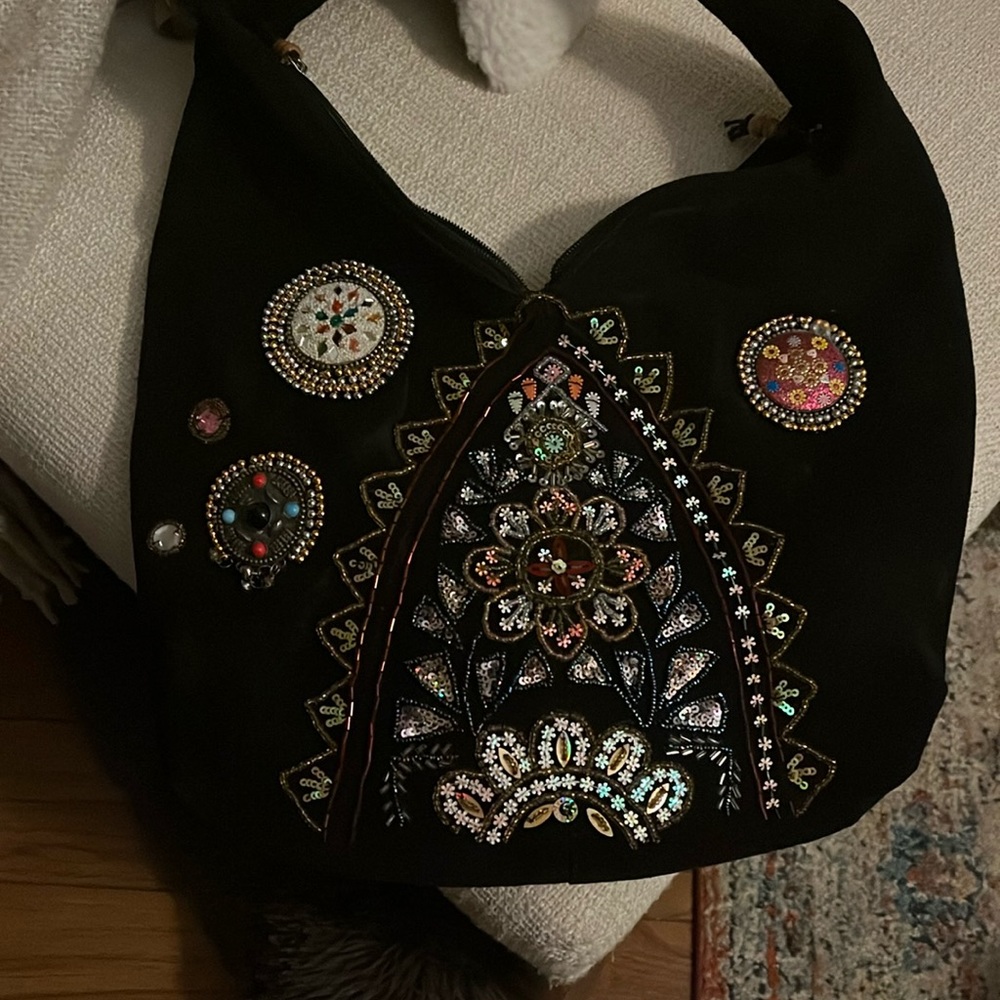 Super cute fancy suede bag with beautiful embellishments!